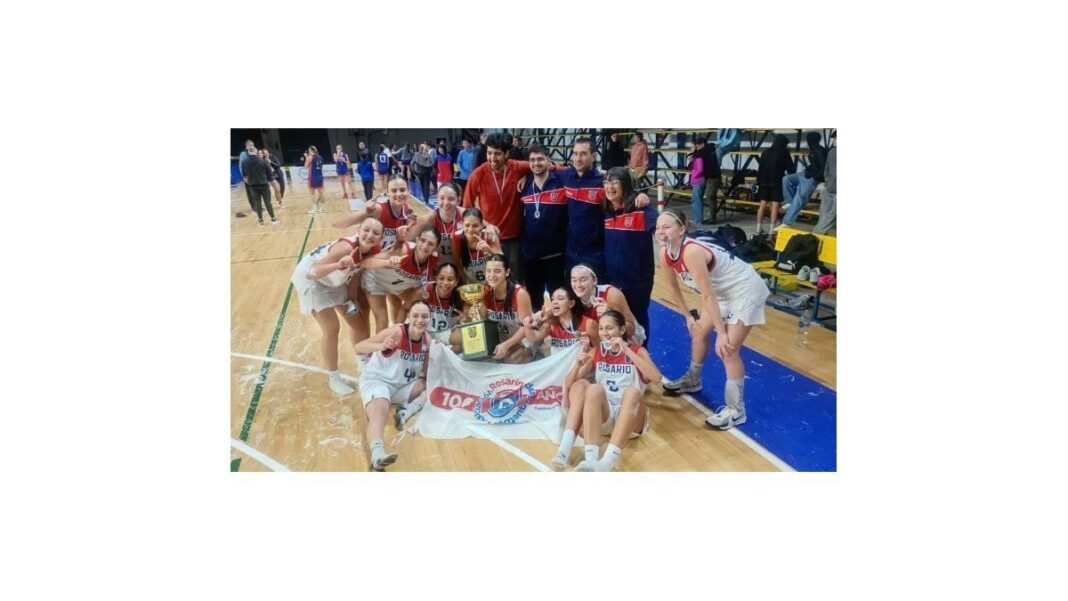 Equipo juvenil femenino de la Asociación Rosarina de Básquet celebrando el título provincial