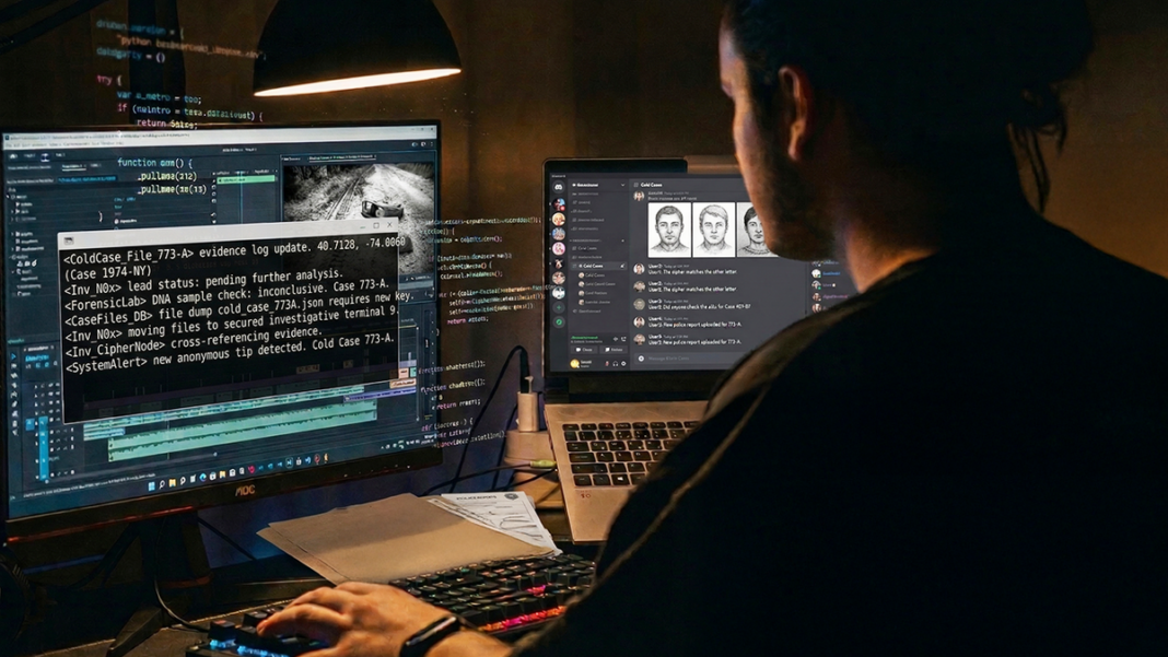 Ilustración conceptual de una lupa sobre un mapa digital con conexiones globales