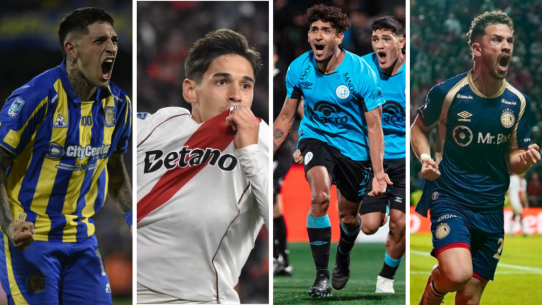 Estadio Monumental con banderas de River y Central previo a la semifinal del torneo Apertura